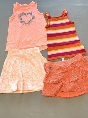 4 Piece Girl Tank Top/Skirt Tommy Hilfiger Justice Coral Orange Size 8-10